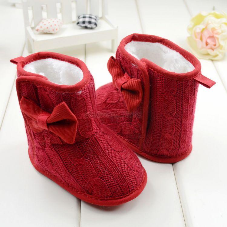 Toddler Baby Girls Knit Snow Boots Bowknot Newborn Soft Sole Fleece